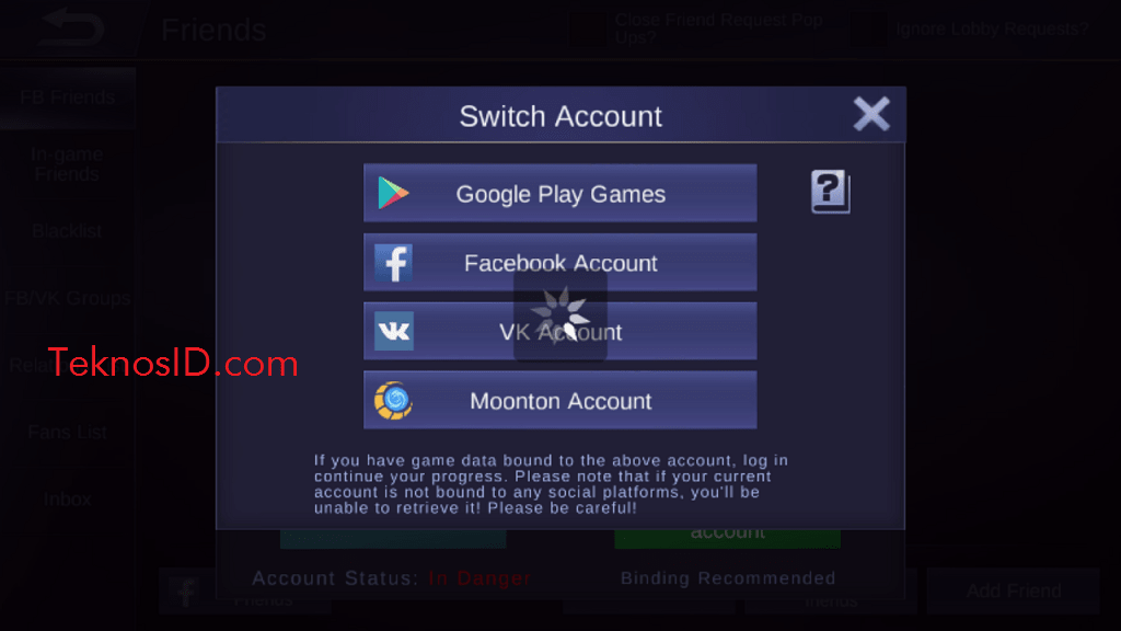 In game account Switcher.