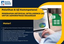 Dapatkan Pelatihan Administrasi Keuangan Berbasis AI bersertifikat BNSP Duta Training. Materi pelatihan lengkap, up to date, dan ditemani trainer ahli!